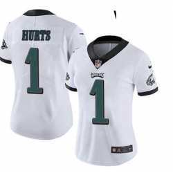 Women%27s Philadelphia Eagles #1 Jalen Hurts Limited White Vapor Untouchable NFL Jersey->women nfl jersey->Women Jersey